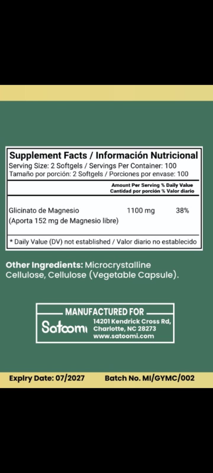 Miniatura 2 de Glicinato de Magnesio - Satoomi